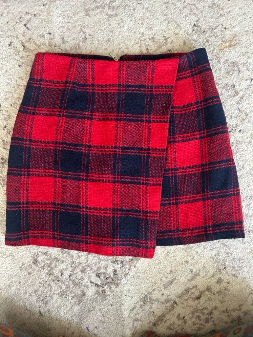 SHEIN Red and Black Plaid Wrap Mini Skirt